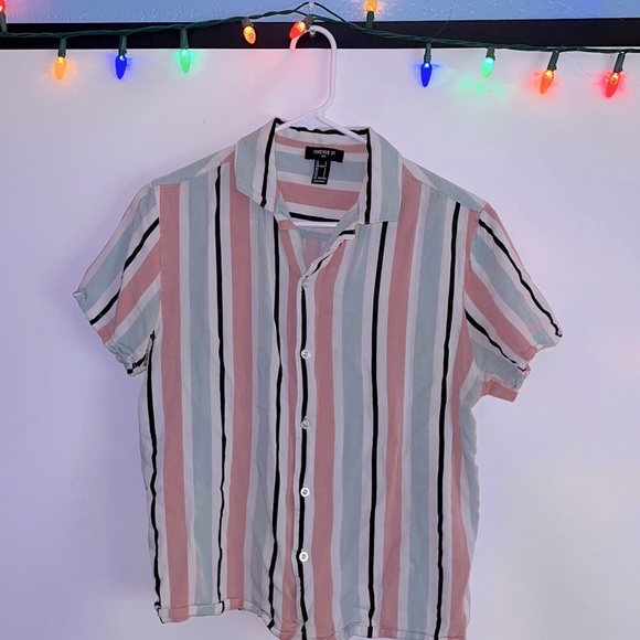 Forever 21 button up shirt- light pink, teal, and white. - Picture 1 of 2